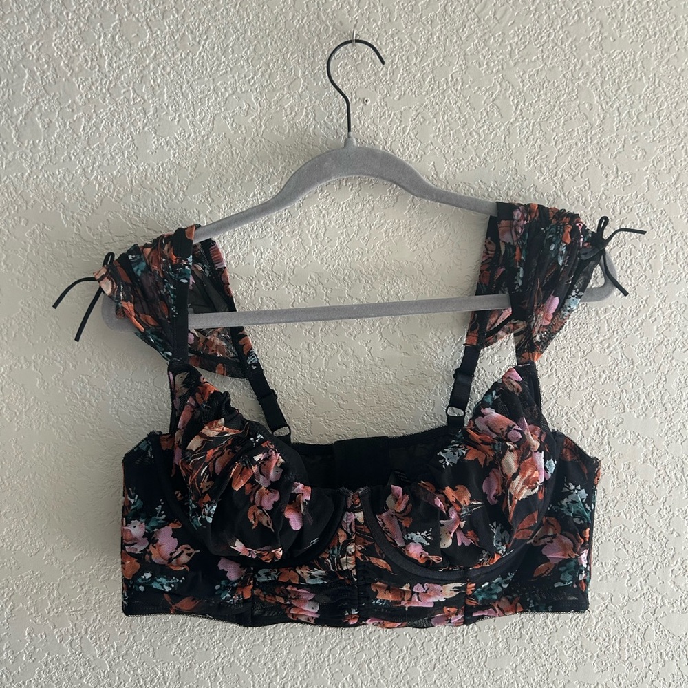 Torrid Black and Pink Floral Bustier Crop Top